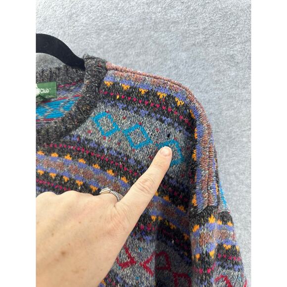 VTG Hunt Club Mens sz L Wool Knit Sweater Blue Gray Red Stripes Grandpa Academia - Picture 5 of 8